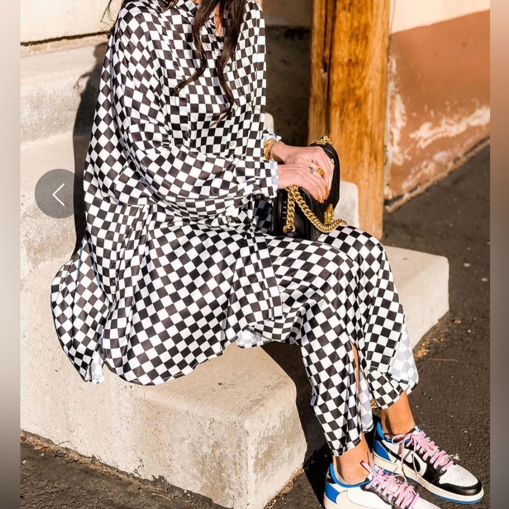 DRESSED IN LALA size medium satin black and white checkered pants